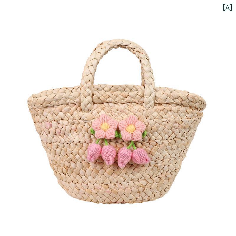 かごバッグ トートバッグ レディース かご ショルダーバッグ 夏バッグ サマーバッグ カゴバック カゴバッグ かごバック 大容量 通勤 バッグ 上品 大人かわいい 誕生日 プレゼント クロスボーダー ガール ポータブル 手織り バッグ 夏の 小さい 花 x3