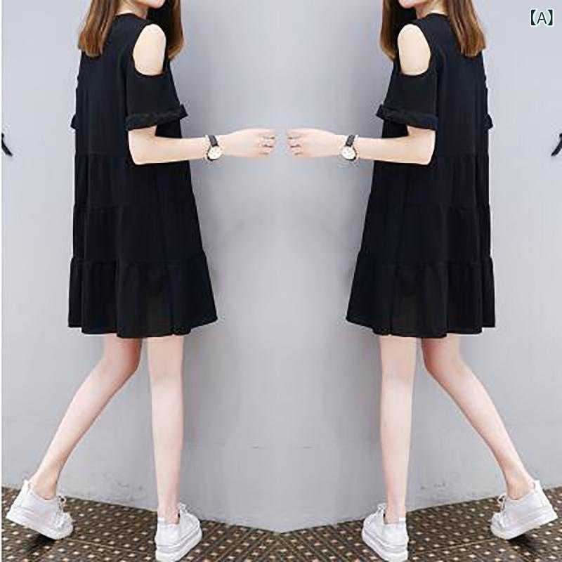 シャツワンピース ワンピース レディース 半袖 ロング コットンワンピ 透け感 夏 肩が 漏れた 韓国 春夏 ドレス 黒 スリム 美 白 ゆったり 肉 感 カバー スカート 女性用