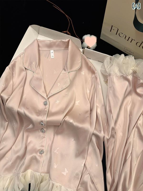 &quotシルク風 パジャマ つるつる ルームウェア ナイトウェア レディース &quot &ampquotシルク風 パジャマ つるつる ルームウェア ナイトウェア レディース &ampquot パジャマ レディース 春 春 冷感 長袖長 ズボン ピンク 花びら 千 金 感 夏