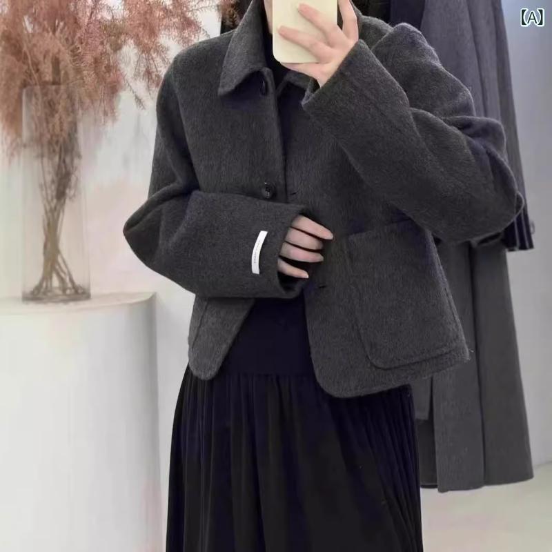 ショート丈 パーカー 羽織り用 アウター 春アウター ショート丈 パーカー 羽織り用 アウター 春アウター 小柄な 短い 両面 ウール コート 秋冬 シンプル ...