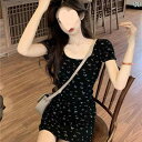 シャツワンピース ワンピース レディース 半袖 ロング コットンワンピ 透け感 夏 フレンチ スイートガール 花柄 半袖 ニット ドレス レディース 夏の ハイエンド ロング スカート ウエスト スリム タイトヒップ スカート