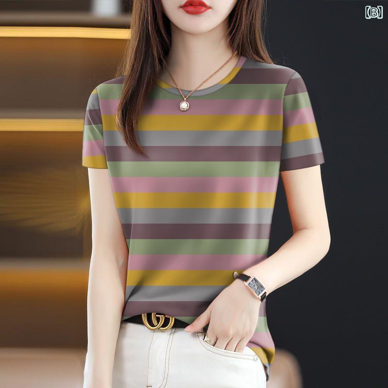 ファッション 服 オシャレ カワイイ シンプル 大カワイイ サイズ 婦服 シャツ 袖 スタッキング トップス Tシャツ 2025 夏のの レディース Tシャツ スリム お腹 カバー ラウンドネック ファッション 半袖 ドロップ シッピング