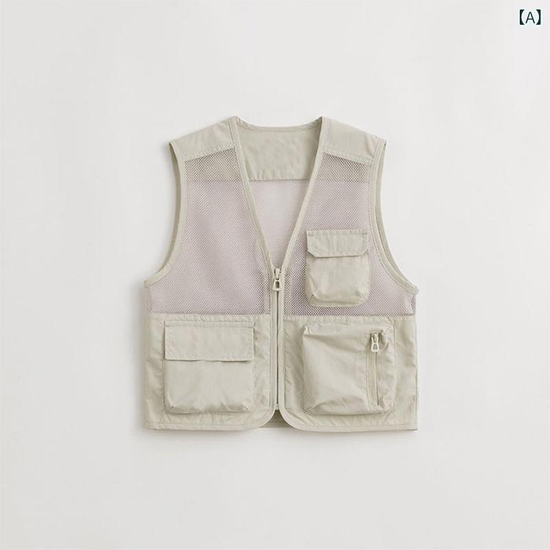 吸湿速乾 冷感 涼しい 薄手 スポーツ ストレッチ 子供 メッシュ 多 ポケット 工 装 馬 甲 2025 春夏 吸 湿 速乾 アウトドア 男女 子供 登山 馬 クリップ