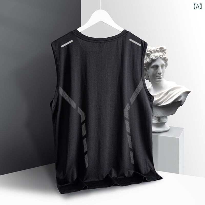 吸湿速乾 冷感 涼しい 薄手 スポーツ ストレッチ 【 出荷が 早い】 男性 氷 糸 ベスト 夏 運動 フィットネス シャツ 肩の トレーニング 袖なし t シャツ 肩の 速さ