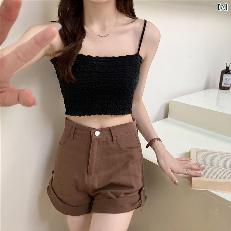 フリル シャーリング トップス レディース 春夏 かわいい 女性用 プリーツ ニットキャミソール 2025夏..