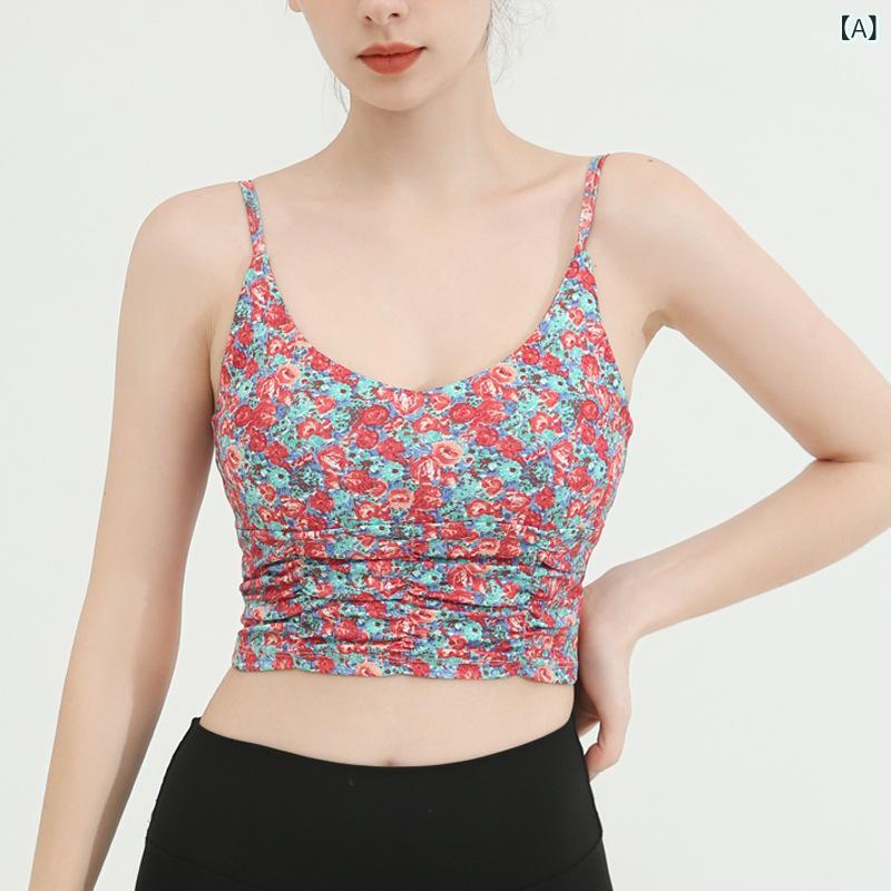 吸湿速乾 冷感 涼しい 薄手 スポーツ ストレッチ クロスボーダー ヨガ フィットネス ベスト 女性は 胸 パッドの プリントを 含みます。