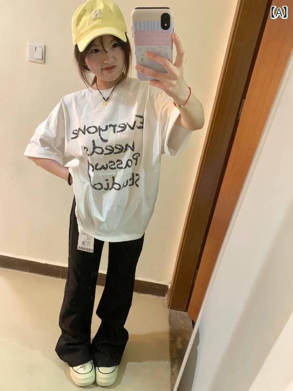 プリント 半袖 Tシャツ レディース メンズ 男女兼用 ユニセックス ノームコア トップス ロゴTシャツ 半袖Tシャツ カットソー 体型カバー オーバーサイズ ゆったり 薄手 シアー ピグメント加工 コットン カジュアル 夏服 大きめ サイズ レディース(4)