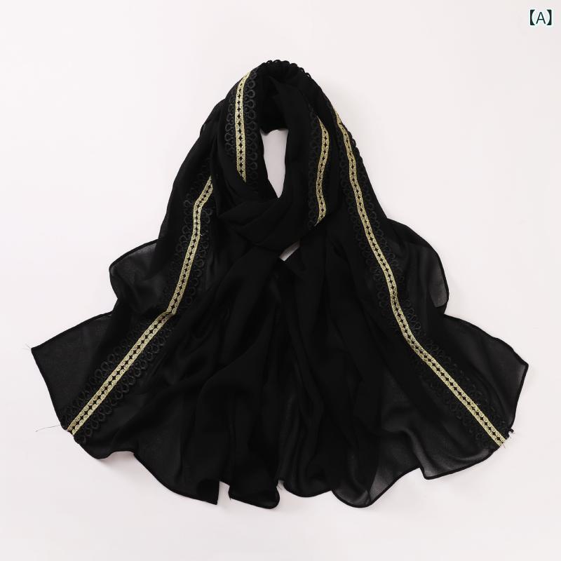 ターバン 帽子 スカーフ レディース おしゃれ ヘアアクセ パール シフォン カラー レースの スカーフ ..