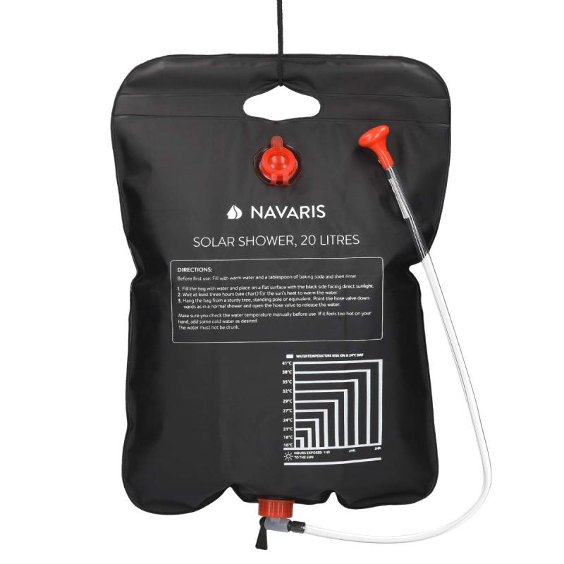 Navaris ポータブルシャワー 簡易シャワー 容量20L - ソーラー 温水 携帯式 水タンク キャンプ - サーフィン 海水浴 アウトドア 洗車 災害 - 600x410mm