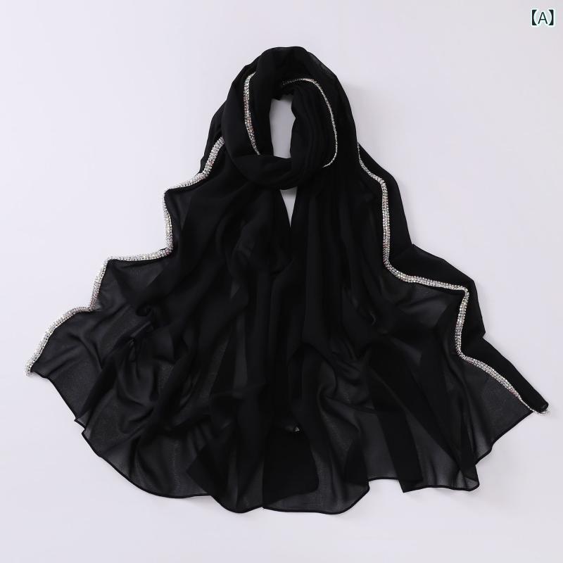 スカーフ付き帽子 レディース おしゃれ 帽子 日よけ対策 帽子 スカーフ付き帽子 レディース おしゃれ 帽子 日よけ対策 帽子 クロスボーダー 生 中継 新 ハイ ライト ラインストーン長 辺 雪 紡 織 マフラー 回 族 紗 巾 中東 アフリカ 頭巾 x2