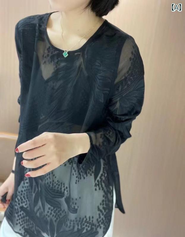 シアーシャツ シアー 透け感 シアーシャツ シアー 透け感 深 セン 南 油 2025 早春 起爆 復古 シルクカ..