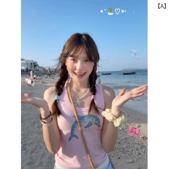 フリル シャーリング トップス レディース 春夏 かわいい 女性が 韓国 ピンクの ホット ラインストーン..