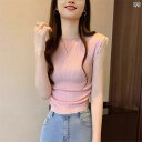 "冷感 レディースニット 薄手 サマーカーデ 夏用羽織 UVケア " &quot冷感 レディースニット 薄手 サマーカーデ 夏用羽織 UVケア &quot レース ステッチ ラウンドネック ニット 半袖 Tシャツ レディース 夏 プリーツ スリム イx2|詳細画像