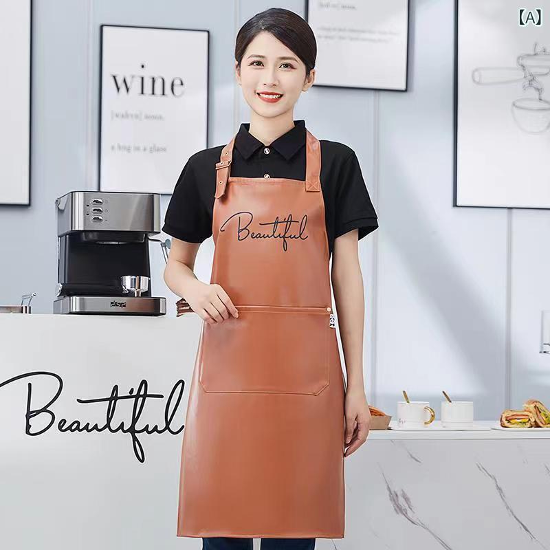 エプロン おしゃれ 撥水 保育士 かぶり型 ポケット付き Pu ソフトレザー エプロンの ロゴ プリント 飲食 水産 食堂 キッチン スーパー 防水 防汚 革が 腰を 囲んでいるx2