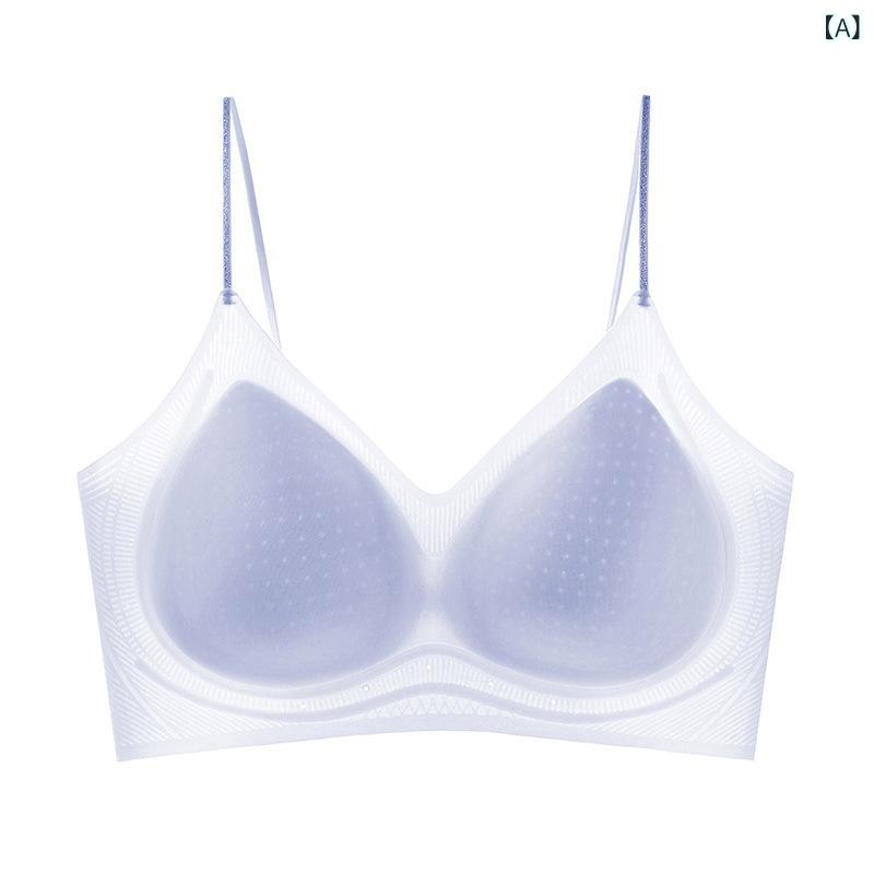 吸湿速乾 冷感 涼しい 薄手 スポーツ ストレッチ シームレス ゼリー ソフト サポート たるみ 防止 クール プッシュアップ 軽量 通気性 吸汗 速乾 快適 薄型 ブラジャー ベスト