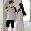 パジャマ カップル ペアルック パジャマ メンズ レディース 男女兼用ルームウェア ペアパジャマ 夏の パジャマの レディース 半袖の ストライプの パジャマの ハイエンド ゆったりした 頭の 半 ズボンの メンズ カップルの 部屋の 服の スーツ