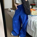 パンツ ボトムス ストレート ワイド チェック柄 かわいい きれいめ 大人女子 エレガント ガーリー マニッシュ メンズライク ゆったり こなれ感 シンプル お出かけ カジュアル 着回し Ins 風 網 紅 夏 カジュアル ワイド パンツ 復古 格子 直