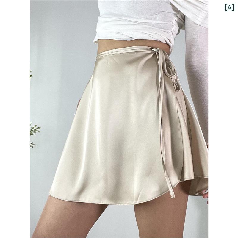 スカート レディース ノー 膝丈 Aライン 無地 アセテート ラップ スカート ワンピース サテンと アメリカ 無地 ダンス カバー ハイウエスト aライン ストラップ シャーク パンツ スカート
