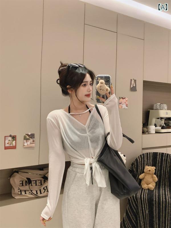 "レディース ラッシュガード 水陸両用 ウェア 紫外線対策 水着 " &ampquotレディース ラッシュガード 水陸両用 ウェア 紫外線対策 水着 &ampquot 2025 春夏の 新型 日焼け防止 ブラウス v ネック 長袖 t シャツ レディース 薄手