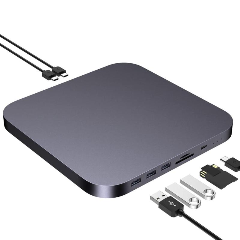 Mac mini ドッキングステーション (7in1 8in1 TypeC ハブ) スペースグレイ / 2.5インチ SATA接続 SSD/HHD スロット 外付け SSD ケース / TypeA USB3.0 TypeC USB3.1 SD/TF microSDカードリーダー / Mac mini M1, 2020/202