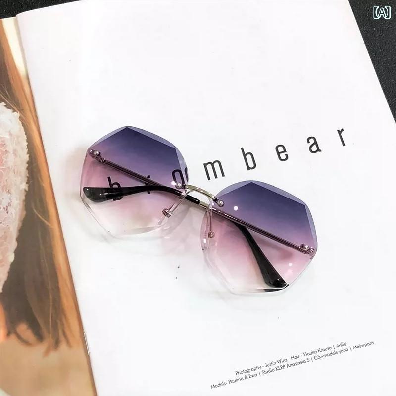 サングラス レディース UV400 偏光レンズ 小顔効果 ドライブ 2025と アメリカ フレームレス エッジ カット サングラス レディースファッション サングラス ハイエンドな 抗 UV サングラス(4)