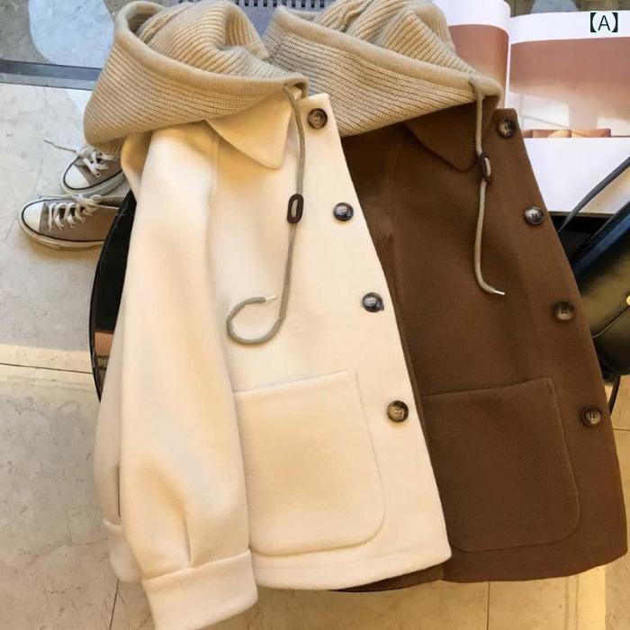 ショート丈 パーカー 羽織り用 アウター 春アウター ショート丈 パーカー 羽織り用 アウター 春アウター 帽子の 毛の コートの 女性 秋冬型の 小さい 背の...