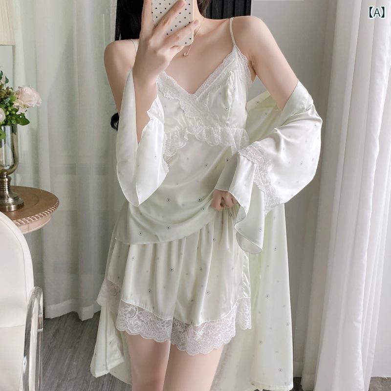 "シルク風 パジャマ つるつる ルームウェア ナイトウェア レディース " &ampquotシルク風 パジャマ つるつる ルームウェア ナイトウェア レディース &ampquot レース サスペンダーパッド入り パジャマ レディース 夏の 2025 冷感 魅惑的x2