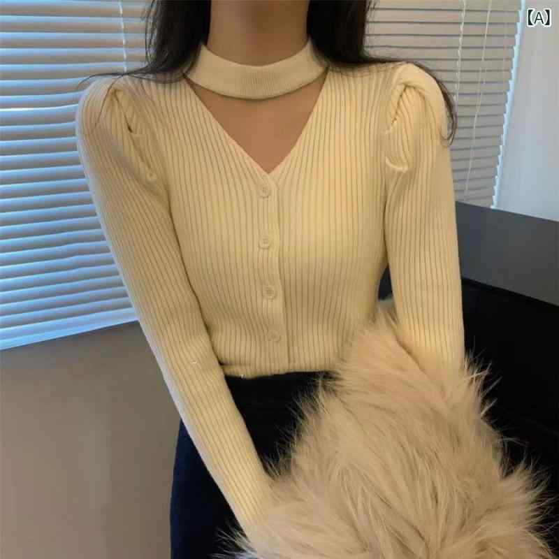 ニットカーディガン レディース 韓国 ニットトップス 配色襟付き ショート丈セーター おしゃれ Vネック..