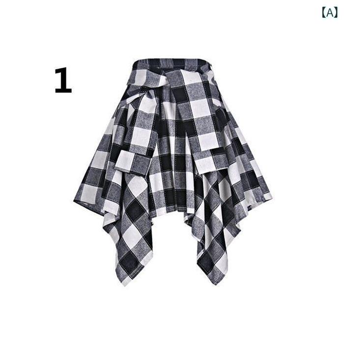 スカート レディース ノー 膝丈 Aライン 無地 ウエストの 格子の 不規則な 四角の スカートの 中で 短い スカートの ひもの リボンの 蝶 結びの 運動の 街の ダンスの 女性