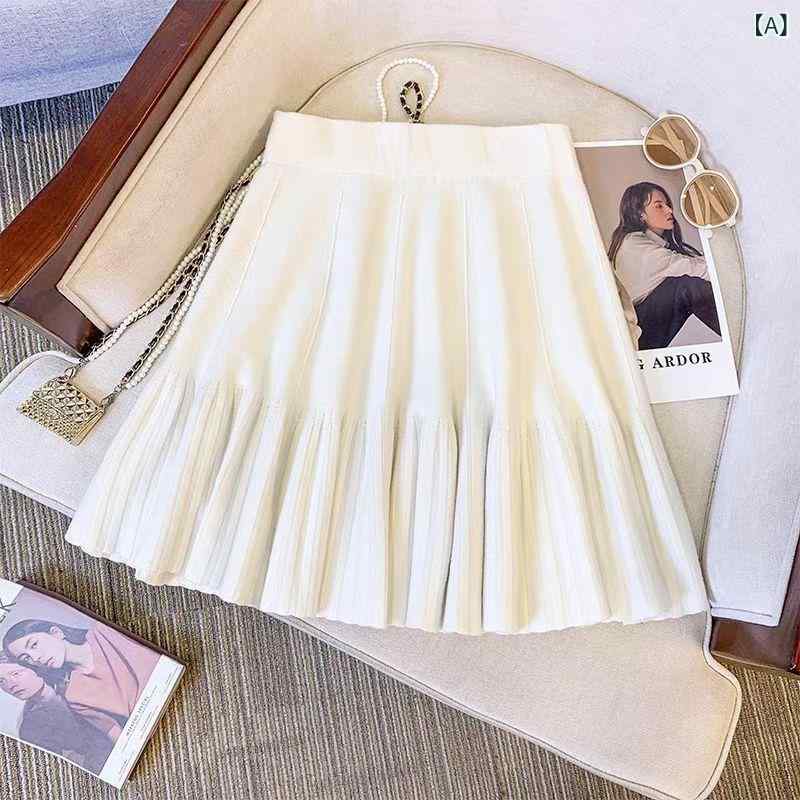 スカート レディース ノー 膝丈 Aライン 無地 毛糸 メリヤス 半身 スカート 女 2024 秋冬 ハイウエスト..