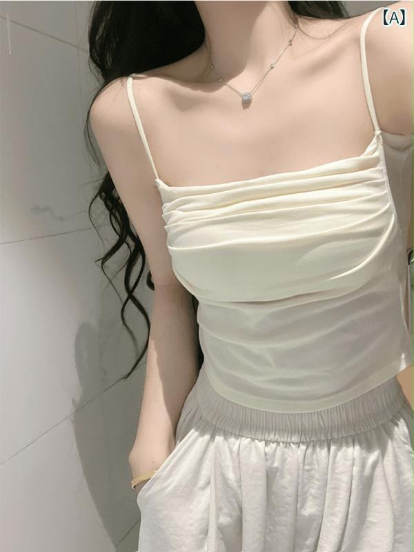 フリル シャーリング トップス レディース 春夏 かわいい Pure Desire プリーツ キャミソール レディース 夏 スリム インナー ボトムス アウター スリム バック ショート トップ 胸 パッド 付き
