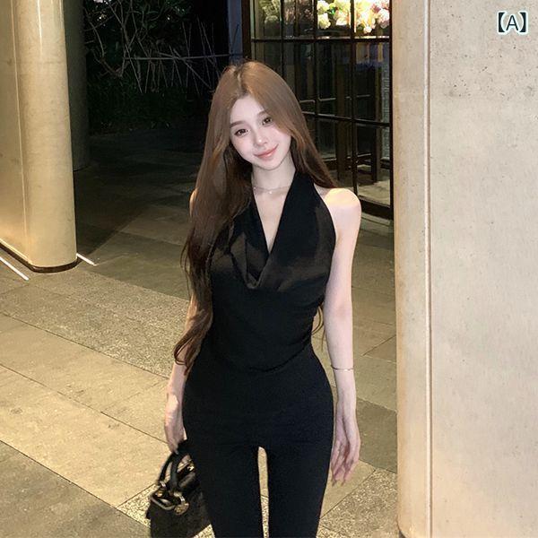 ノースリーブ レディース ノー 夏用 涼しい 無地 夏の ノースリーブ ショート トップ スリム スリム ホット ガール アウターベスト 女性用 イン x2