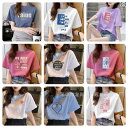 プリント 半袖 Tシャツ レディース メンズ 男女兼用 ユニセックス ノームコア トップス ロゴTシャツ 半袖Tシャツ カットソー 体型カバー オーバーサイズ ゆったり 薄手 シアー ピグメント加工 コットン カジュアル 夏服 夏の 韓国 レディース 大x20