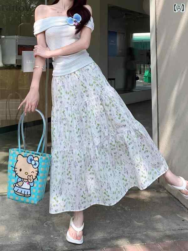 スカート レディース ノー 膝丈 Aライン 無地 韓国 系の 雰囲気 感が 優しくて 花の 傘の スカート 2025 春の 新型は 股を 遮って 痩せています。