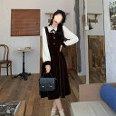 ワンピース レディース ロング丈 秋用 無地 カジュアル 秋冬 フレンチ レトロ 木 耳 フェイク ツーピース ネット コート ドレス コーデュロイ ロング ス...