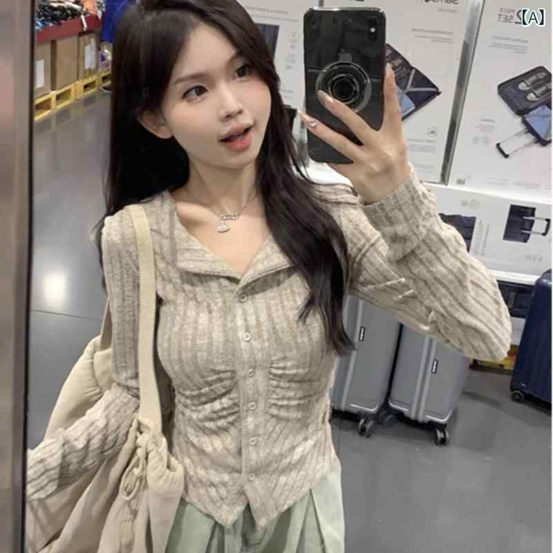 レイヤード風 ニット レディース 重ね着風 韓国ファッション セーター 秋冬 欲 風 折り 襟 長袖 ニット..