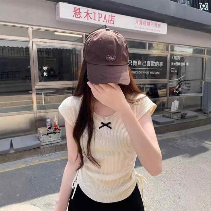 レイヤード風 ニット レディース 重ね着風 韓国ファッション セーター 秋冬 2024 夏の 新型 蝶 結び 丸..