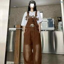 デニム オーバーオール【シンプル アメカジ ストリート系 定番 ナチュラル レディース 森ガール ウォッシュ加工 ユーズド加工 メンズライク レディース 大きいサイズ 古着風 ジーンズ 定番 M L ネイビー ロールアップ オールインワン】 アメリカン x2