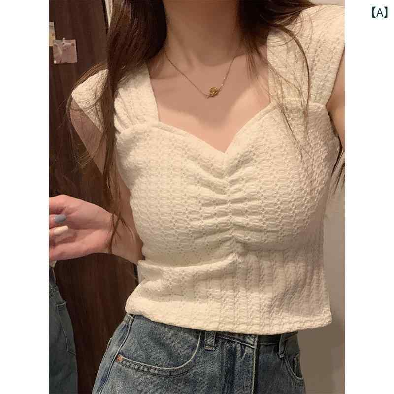 フリル シャーリング トップス レディース 春夏 かわいい フレンチ スイート プリーツ ニットキャミソ..