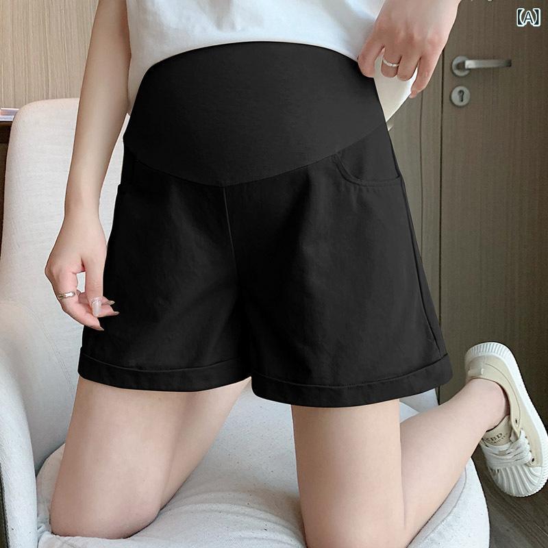 マタニティパンツ 妊婦服 産前産後 ストレッチ シンプル 妊婦の 半 ズボンは 夏は お腹を 絞らずに ゆったり した 大きいサイズ 妊婦 服の 綿の デニムの 半 ズボンを 着ます。