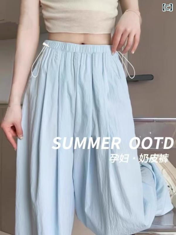 マタニティパンツ 妊婦服 産前産後 ストレッチ シンプル マタニティパンツ 夏 薄手 アウター ワイド レッグ パンツ 2025 夏 スタイル 小柄 ミルク パンツ カジュアル お腹 締め付けない 3