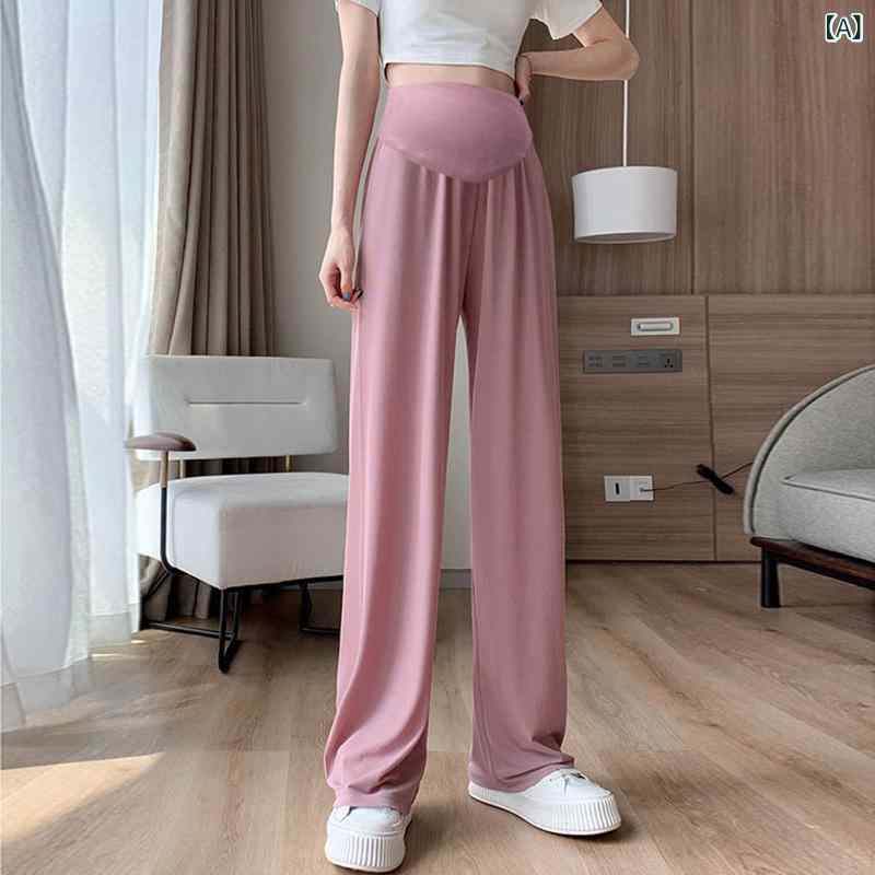 マタニティパンツ 妊婦服 産前産後 ストレッチ シンプル 妊婦 冷感 ワイド レッグ パンツ 2025 夏 薄型..