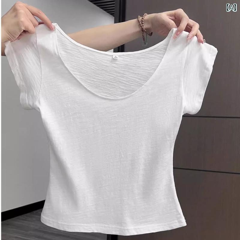 &quot体型カバー シャツ 重ね着用 ロングシャツ 羽織りとして使える &quot &ampquot体型カバー シャツ 重ね着用 ロングシャツ 羽織りとして使える &ampquot 2025夏 着用 美 白 U ネック スリム Tシャツ 女性用 夏な ホット ガール 見栄えの