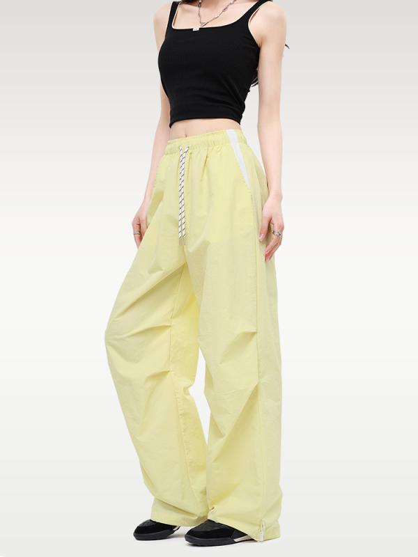 レディース 夏用 スポーツパンツ ハイウエスト ワイドレッグ カーゴパンツ 速乾 ナイロン素材 吸湿速乾 スリム効果 ドローコード 裾絞り カジュアル レジャー アウトドア 軽量 伸縮性