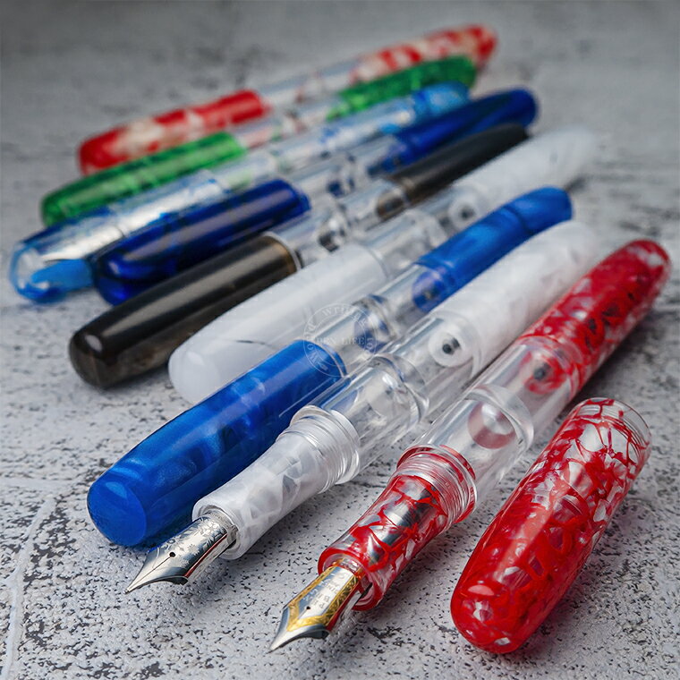 【PBS24】【PENBBS】新作 透明軸万年筆 アイドロップ式 全6種 ローラー万年筆 ペン先付属 FニブとMニブ2サイズのニブを装着 No.469【即納 宅配便・ミニゆうパケット対応 アクリル デモンストレーター 緑 青 ブルー】