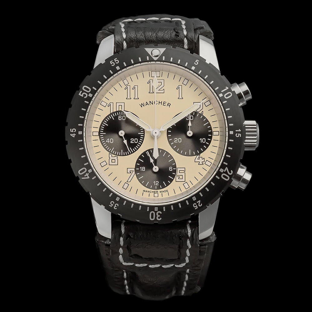 【WW33】【WANCHER/ワンチャー】軍用パイロット フリーガー WANCHER「Aero Nacht」アイボリー 手巻き機械式 3つ目 精密クロノグラフ 税込・送料無料 【即納 保証 ミリタリー ウォッチ ブランド 軍用時計 航空時計 腕時計 ドイツ ギフト プレゼント メンズ 夜光 ワンチャー】