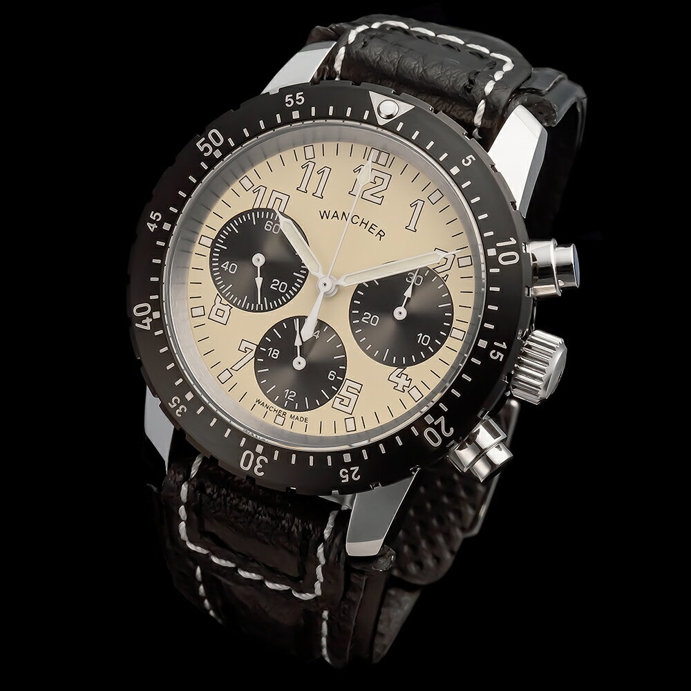 【WW33】【WANCHER/ワンチャー】軍用パイロット フリーガー WANCHER「Aero Nacht」アイボリー 手巻き機械式 3つ目 精密クロノグラフ 税込・送料無料 【即納 保証 ミリタリー ウォッチ ブランド 軍用時計 航空時計 腕時計 ドイツ ギフト プレゼント メンズ 夜光 ワンチャー】