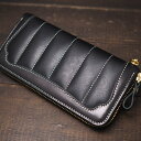 【送料無料】【メンズ長財布】タックロールステッチラウンドファスナーロングウォレット066【バイカーズウォレット 長財布】【ライダースウォレット】【サドルレザー】【ハンティントン】