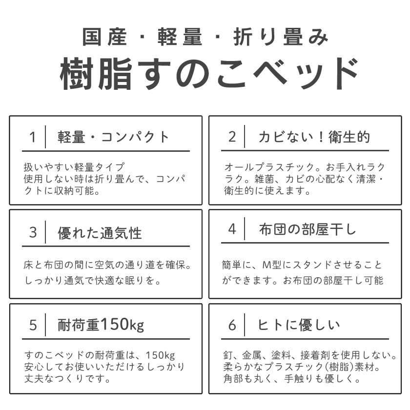 楽天市場 樹脂すのこ折り畳みベッド シングル 軽量 湿気 日本製 スノコベッド 簡易ベッド すのこマット すのこベッド すのこ 布団 プラスチック すのこベット パレット ベッド ベット プラスチックすのこ シングルベッド 除湿 マット Huonest みんなのレビュー 口コミ