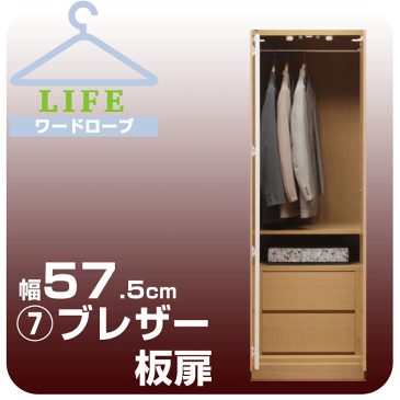 壁面収納 ワードローブ クローゼット 壁面家具 ハンガー 【ライフ】 ブレザー 【7】幅57.5cm 奥行56cm 板扉壁面収納家具 壁収納 衣類収納 衣装ケース ハンガーラック コートハンガー 大型ロッカー収納 ユニット家具【送料無料/代引不可】